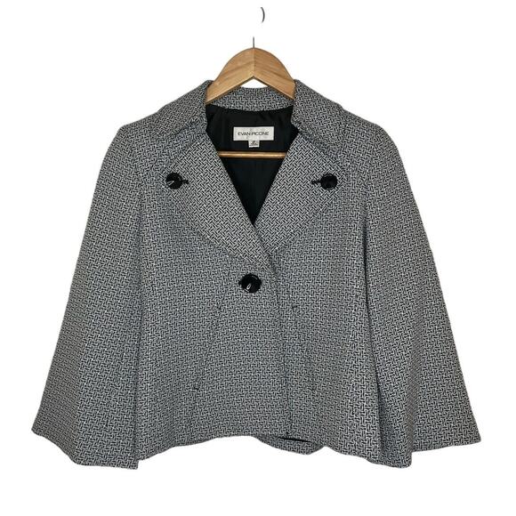 Evan-Picone Women's Black and White Blazer Jacket with Shoulder Pads Size 2P - Picture 2 of 8